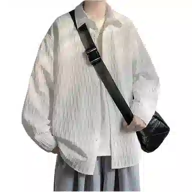 轻迎 纹理感翻领百搭宽松长袖衬衫 男款