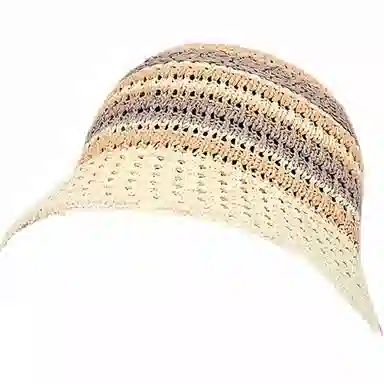 雅鹿 多彩夏日系列 创意撞色条纹针织帽多功能遮阳防晒海边度假拍照上镜 涤纶 渔夫帽 女款