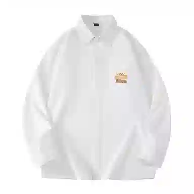 棉致 字母贴纸印花纯色简约通勤基础外搭系扣袖口开叉微宽松休闲长袖衬衫 男女同款