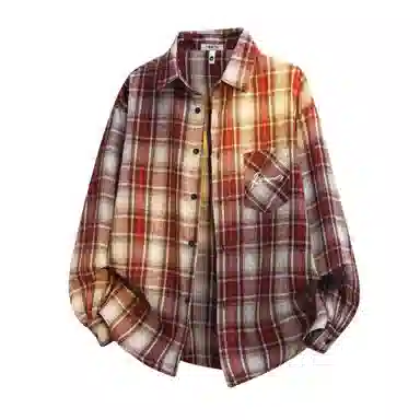 红蜻蜓 美式简约格子条纹休闲宽松百搭潮流长袖衬衫 男女同款