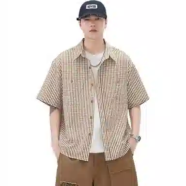 赞仕 条纹显瘦舒适透气易打理短袖衬衫 男款