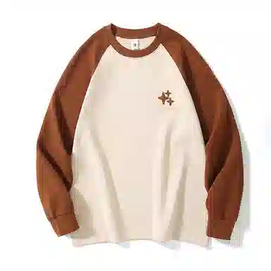 赞仕 美式休闲宽松简约星星印花撞色拼接长袖卫衣 男女同款