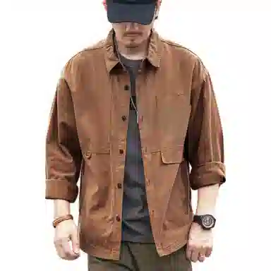 格蓝鹿 宽松纯色休闲长袖衬衫 男款 卡其