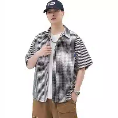 赞仕 条纹显瘦舒适透气易打理短袖衬衫 男款