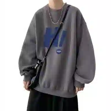 玉儿恋 美式复古字母印花圆领落肩宽松长袖卫衣 男款