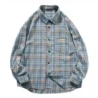 大卫贝肯 美式复古简约基础款休闲宽松百搭大码格子长袖衬衫 男女同款