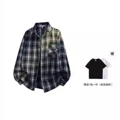 红蜻蜓 美式简约格子条纹休闲宽松百搭潮流长袖衬衫 男女同款