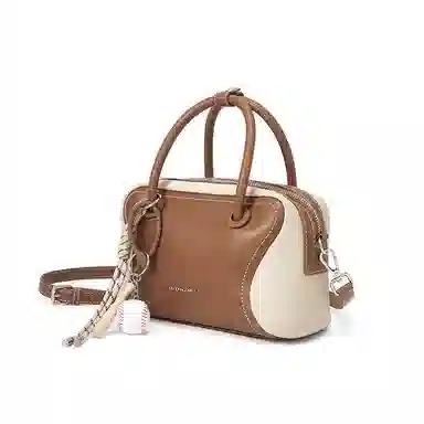 红蜻蜓 趣味拼色挂件百搭质感 牛剖层革 单肩斜挎手提包 女款 多色