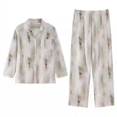 欧迪芬 亲肤柔软透气舒适带胸垫泼墨可外穿家居服睡衣套装 女款 绿色晕染