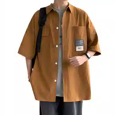 北极绒 休闲潮牌五分袖上衣港风舒适休闲短袖衬衫 男款