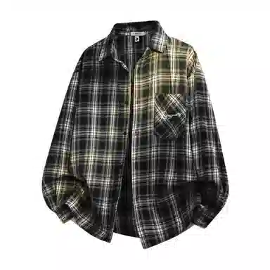 红蜻蜓 美式简约格子条纹休闲宽松百搭潮流长袖衬衫 男女同款