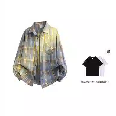 红蜻蜓 美式简约格子条纹休闲宽松百搭潮流长袖衬衫 男女同款