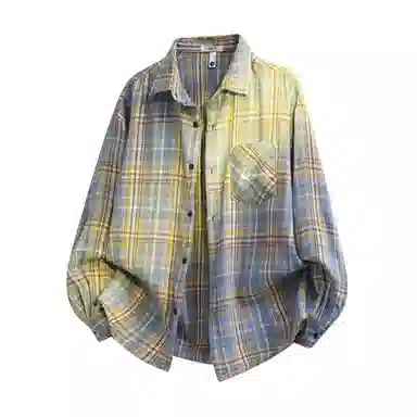 红蜻蜓 美式简约格子条纹休闲宽松百搭潮流长袖衬衫 男女同款