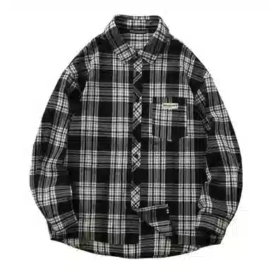 大卫贝肯 美式高街简约基础款复古格子休闲宽松舒适亲肤翻领长袖衬衫 男女同款