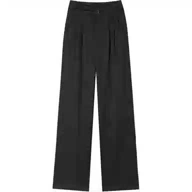 缪斯的诱惑 提花阔腿薄款绣花休闲高腰垂感黑色西装裤 女款