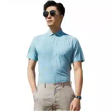 才子 纯色修身翻领短袖衬衫 男款