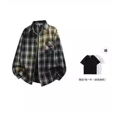 红蜻蜓 美式简约格子条纹休闲宽松百搭潮流长袖衬衫 男女同款