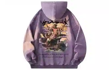 冰飞 美式复古嘻哈街头个性灵感创意撕裂感西方人物油画图案印花宽松休闲高级感水洗做旧上衣服重磅时尚百搭连帽卫衣 男女同款