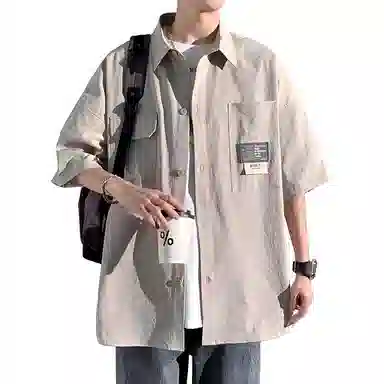 北极绒 休闲潮牌五分袖上衣港风舒适休闲短袖衬衫 男款