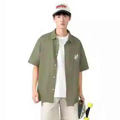 棉致 和平鸽花环休闲宽松基础简约轻薄滑爽垂感百搭通勤舒适柔软细腻短袖衬衫 男女同款