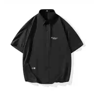 三体 不要回答系列 简约字母印花基础翻领开衫休闲宽松百搭美式复古高街潮牌时尚舒适学生多巴胺透气薄款短袖衬衫 男女同款