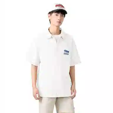 棉致 标签印花休闲宽松简约轻薄垂感百搭通勤舒适柔软短袖衬衫 男女同款