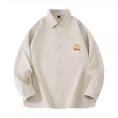 棉致 字母贴纸印花纯色简约通勤基础外搭系扣袖口开叉微宽松休闲长袖衬衫 男女同款