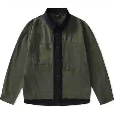 赞仕 不掉色撞色牛仔拼接水洗设计胸前口袋长袖衬衫 男款