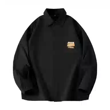 棉致 字母贴纸印花纯色简约通勤基础外搭系扣袖口开叉微宽松休闲长袖衬衫 男女同款