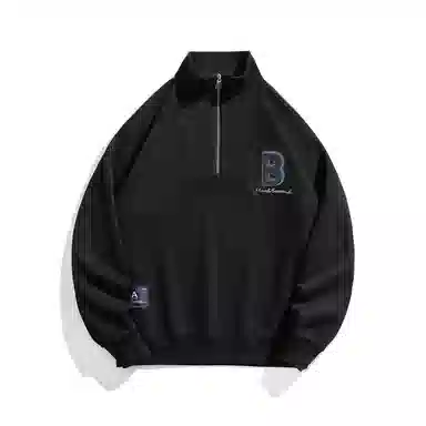 赞仕 重磅美式拉链立领套头植绒字母图案宽松潮流卫衣 男女同款