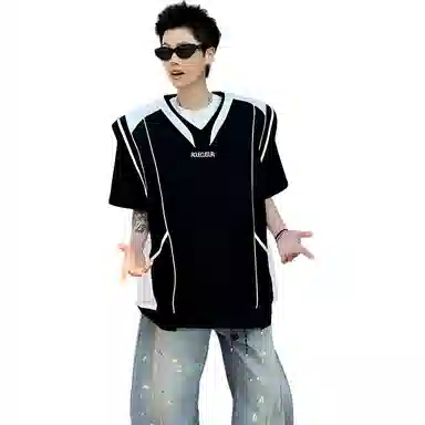 MIIRACER Retro V-Neck T-Shirt Black