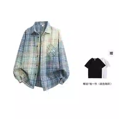 红蜻蜓 美式简约格子条纹休闲宽松百搭潮流长袖衬衫 男女同款