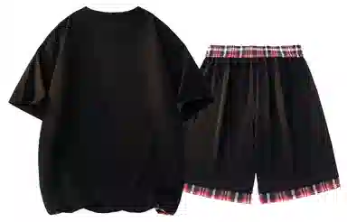 王者荣耀 鲁班七号星空梦想款美式复古下摆拼接基础款设计宽松短袖短裤两件套氛围感百搭简约休闲运动套装 男女同款