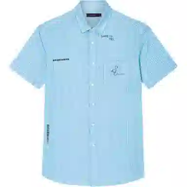 才子 纽扣修身翻领短袖衬衫 男款 湖蓝色