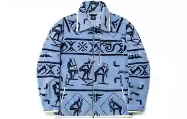 中国李宁 阿勒泰岩画元素开衫摇粒绒卫衣 男女同款 新极光蓝满印