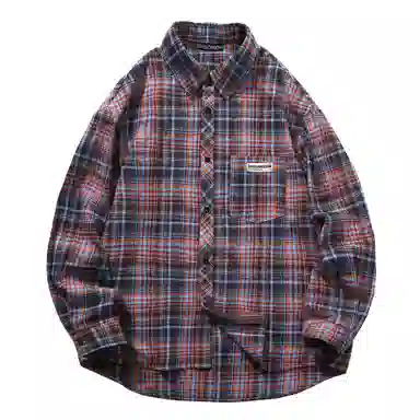 大卫贝肯 美式复古简约基础款休闲宽松百搭大码格子长袖衬衫 男女同款