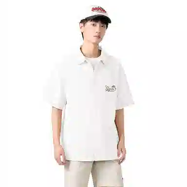 棉致 字母微笑休闲宽松基础简约轻薄滑爽垂感百搭通勤舒适柔软细腻短袖衬衫 男女同款