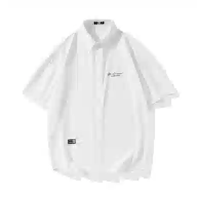 三体 不要回答系列 简约字母印花基础翻领开衫休闲宽松百搭美式复古高街潮牌时尚舒适学生多巴胺透气薄款短袖衬衫 男女同款