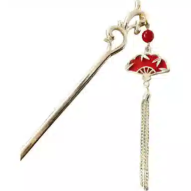 【绾青丝】 指尖瑰宝 中式复古红色扇子简约轻奢高级感转运平安古风汉服马面裙盘发挽发气质优雅 镀银 发簪 女款