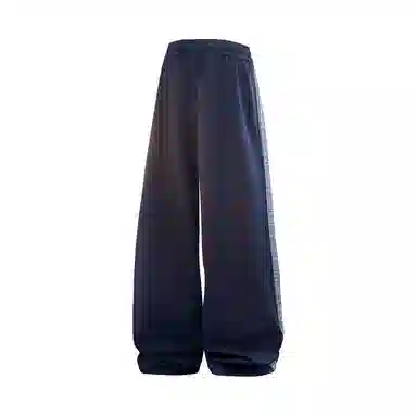悍戈 复古潮流基础款美式宽松中腰系带格纹撞色拼接时尚格纹阔腿休闲裤 男女同款