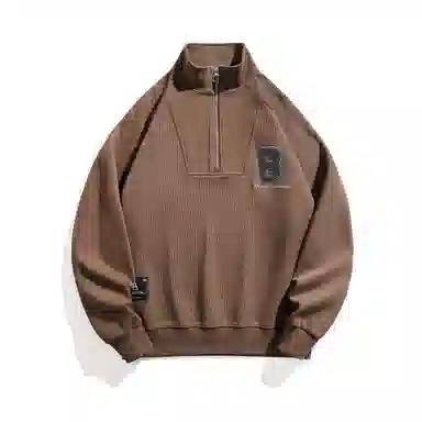 赞仕 重磅美式拉链立领套头植绒字母图案宽松潮流卫衣 男女同款