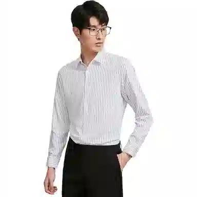 红豆 休闲经典商务条纹长袖衬衫 男女同款