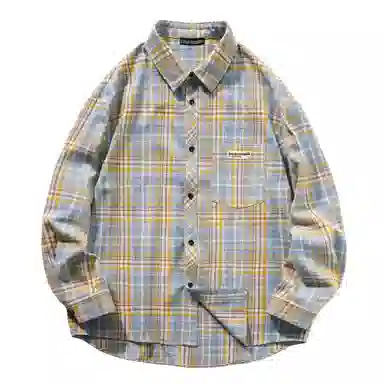 大卫贝肯 美式复古简约基础款休闲宽松百搭大码格子长袖衬衫 男女同款