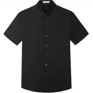 才子 修身翻领纯色短袖衬衫 男款 黑色