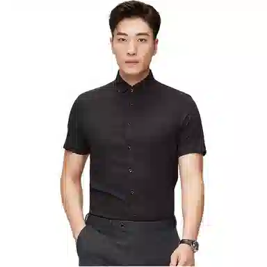 才子 纯色修身翻领短袖衬衫 男款