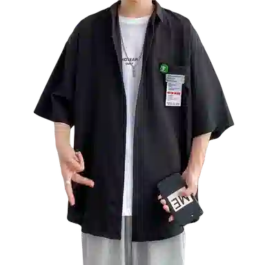 北极绒 舒适宽松纽扣短袖衬衫 男款