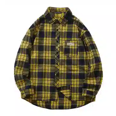 大卫贝肯 美式高街简约基础款复古格子休闲宽松舒适亲肤翻领长袖衬衫 男女同款