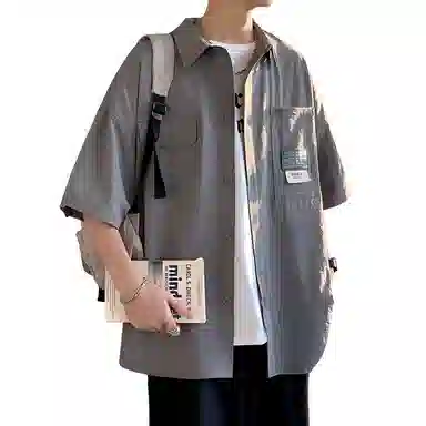 北极绒 休闲潮牌五分袖上衣港风舒适休闲短袖衬衫 男款