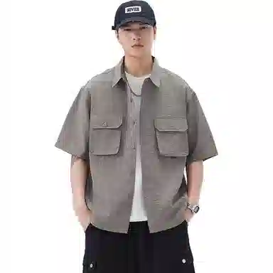 赞仕 日系胸前口袋设计感休闲短袖衬衫 男款