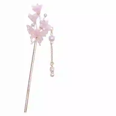 【愿君福叠】 指尖瑰宝 彩蝶翩翩蝴蝶花朵发钗高级感珍珠流苏步摇新中式古风盘发发饰簪花优雅气质 镀银 发簪 女款